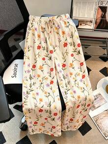 Pantalones rectos largos de tela tejida a rayas cómodos para un aspecto casual de uso diario, pantalones a rayas azules y blancos, pantalones a rayas para mujeres, conjunto de 3 piezas de shorts y pantalones casuales para damas, pantalones a raya - Albaricoque - Ver 3