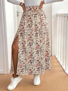 SHEIN PETITE CURVE Chân váy dài cỡ lớn màu đen in hoa phong cách Bohemian, kiểu dáng retro, thích hợp cho kỳ nghỉ, lễ hội âm nhạc, du lịch biển, quà tặng cho mẹ, phù hợp cho mọi mùa. - Nhiều màu - Xem 5