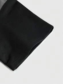 Manfinity Roghcode 2pcs/Set Pakaian Olahraga Pria Hitam Musim Panas Streetwear, Set Kaos Lengan Pendek dan Celana Pendek Tali Serut, Potongan Longgar Desain Blok Warna Kasual Retro - Hitam - View 5
