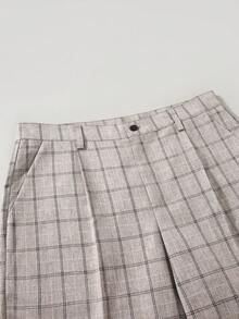 Manfinity Mode Chaqueta de traje y pantalones con botones delanteros y estampado de cuadros, conjunto de traje de mañana - Caqui - Ver 5
