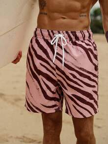 Azuldrift 男士抽绳腰带斑马纹休闲沙滩短裤 - 摩卡棕 - 查看 5