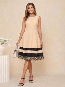 Ellevyn Đầm nữ phối màu tương phản thanh lịch, đầm hè cho nữ - Màu be - Xem 7