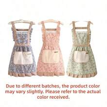 1/2 st. Litet blommigt axelbandsförkläde, oljebeständigt och fläckbeständigt prinsessklänning - Rosa - Visa 18