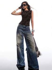 LYSMO Camiseta sin mangas casual con estampado floral para mujer - Marrón - Ver 3