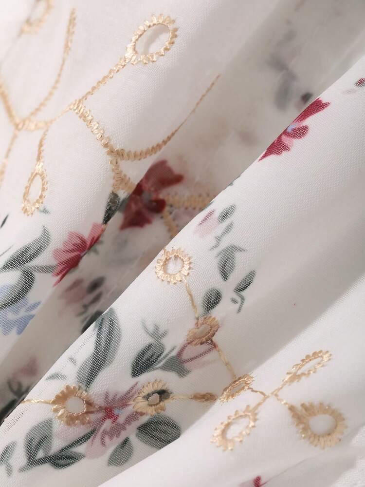 Patchwork Ditsy Floral Cropped Fitted Petal Sleeve Elegant Summer Blouse For Women Boho