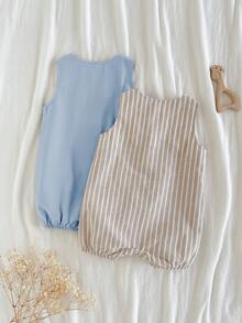 Loomiva 2件套新生儿男宝宝可爱纱布纯色背心和裤子两件套，夏季 - 彩色 - 查看 8