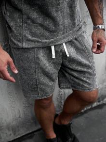 SLATEMANN 男士休闲圆领短袖T恤搭配抽绳短裤，适合通勤穿着。 - 灰色 - 查看 5