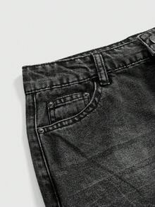 J-Fashion Chân váy maxi dáng đuôi cá xếp ly bằng vải denim bạc màu, bạc màu, phong cách cổ điển thập niên 2000. - màu đen - Xem 3