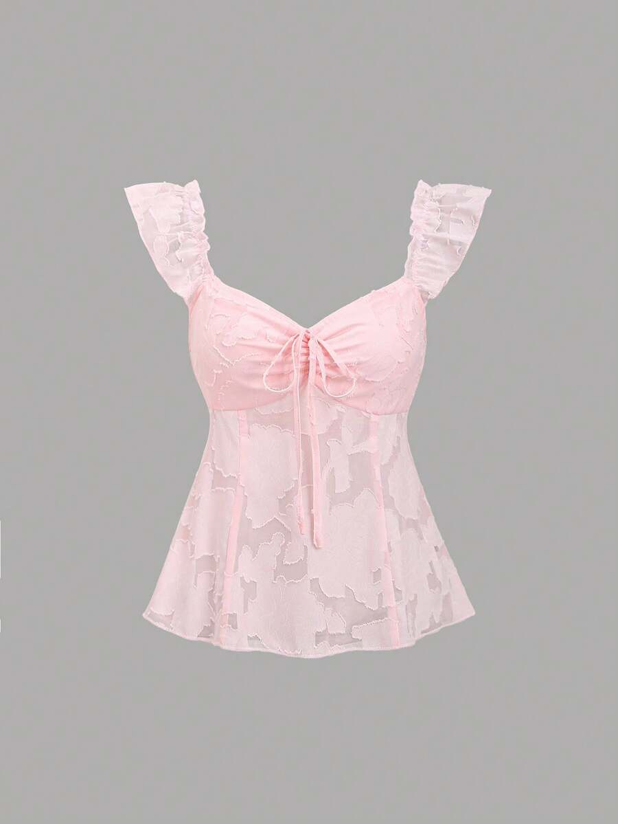 SHEIN Sweetro Camisa rosa de corte slim, minimalista y de alta gama, con textura retro elegante para vacaciones, de nuevo diseño para primavera/verano - Rosa - Ver 1