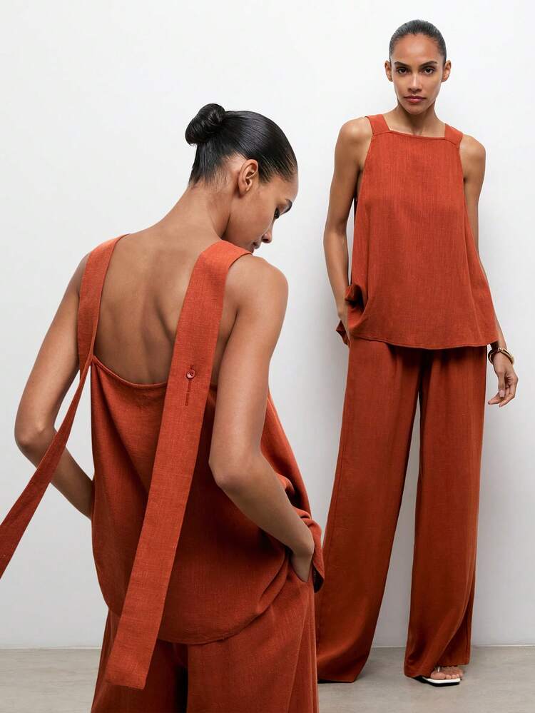 SHEIN Maija MAIJA Elegant Linen Blazer & Trousers Matching Two Pieces Set
