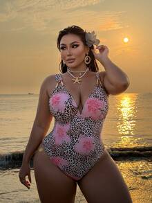 Slaydiva Áo tắm liền thân cỡ lớn kiểu dáng mới cho kỳ nghỉ hè, áo tắm liền thân gợi cảm họa tiết hoa và da báo, áo tắm liền thân cỡ lớn cho kỳ nghỉ. - Nhiều màu - Xem 4