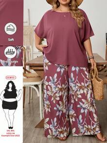 SHEIN CURVE+ Curve 尺码 US22 音乐节、海滨度假、波西米亚风两件套女士度假宽松衬衫和碎花长裤套装 夏季套装 - 彩色 - 查看 2