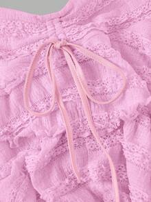 SHEIN MOD Drawstring And Fold Detail Solid Color Cake Skirt Daily Light Pink Autumn Y2k - Pink - View 5