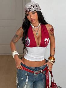 Coolane 女士夏季音乐会穿搭街头风外出巴西图案黄色吊带背心 - 紅白色 - 查看 5