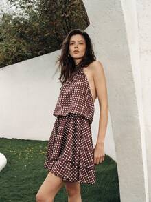 Lumivelle Đầm chấm bi thời trang nữ bằng vải chiffon, đầm chấm bi mùa hè cho kỳ nghỉ. - màu nâu - Xem 4