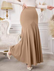 NOVVYNE Women's Solid Color Casual Versatile Date Night Mermaid Skirt - Khaki - View 5