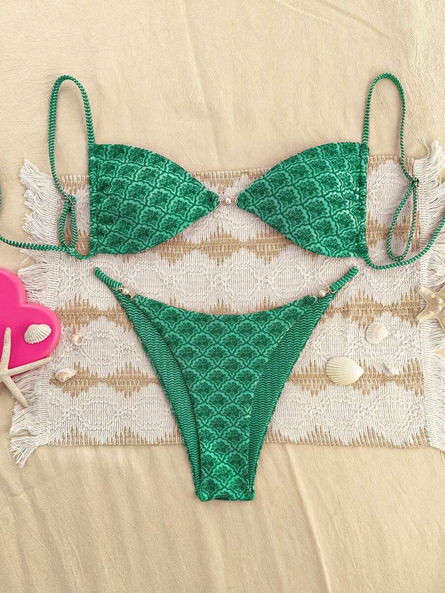 Swim Mod Bộ bikini gợi cảm in hoa mùa hè 2026 dành cho nữ, họa tiết ngẫu nhiên. - màu xanh lá - Xem 1