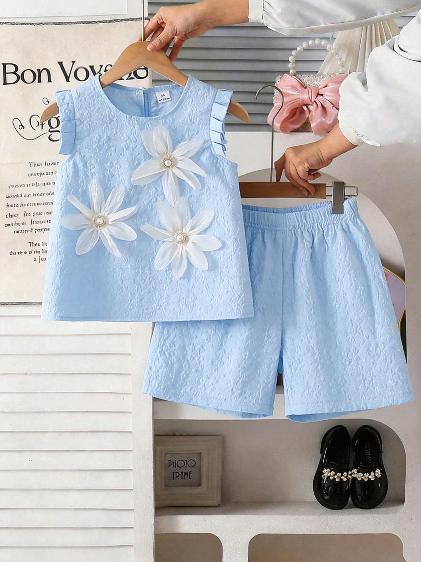 Elladie kids طقم ملابس علوية كم قصير بياقة دائرية...