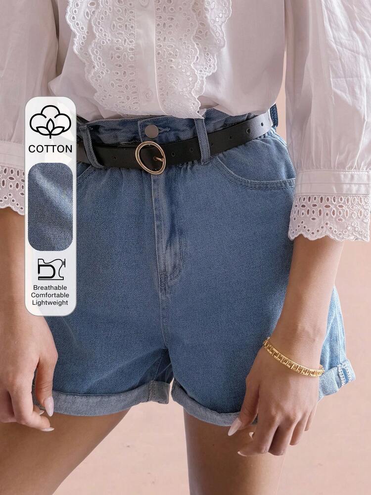 Women's Casual Loose Denim Shorts With Ruched Waist, Suitable For Summer Vacation