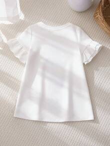 BABY SHARK X SHEIN 1 chiếc đầm ngắn tay cổ tròn in hình cá mập dễ thương cho bé gái - trắng - Xem 2