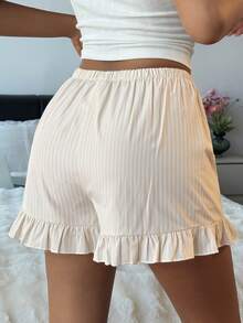 DAZY 女士条纹荷叶边家居服下装 - 白色 - 查看 2
