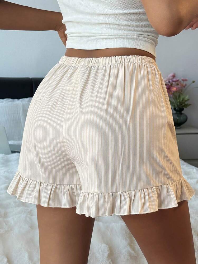 Women Striped Ruffle Hem Loungewear Bottom