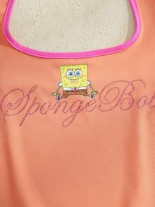 SpongeBob SquarePants | SHEIN Women's Rhinestone Embellished Halter Neck Top - Orange - View 4