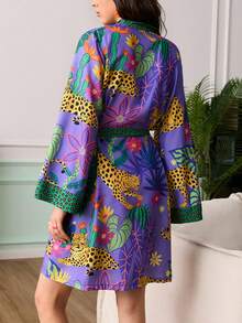 Chillnights Jeune robe courte chic et énergique à imprimé léopard et floral pour femmes - Multicolore - Voir 2