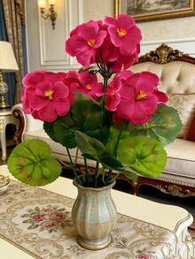 Artificial Geranium Flower, Silk Geranium, Outdoor UV Protection White Artificial Geranium Floral Bunch, Fake Plant Potted Decor For Home, Balcony, Vase, Tabletop - Deep Rose - View 6