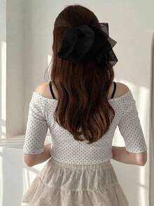 FRIFUL 2-In-1 Contrast Color Pleated Drawstring Tie Waist Casual Slim Fit T-Shirt Cute Tops - White - View 2