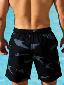 VIVINTIMO Plus Size Men's Camouflage Print Drawstring Waist Beach Shorts Holiday / Vacation / Beach / Hawaii / Tropical / Swim /  Bathing - Black - View 2