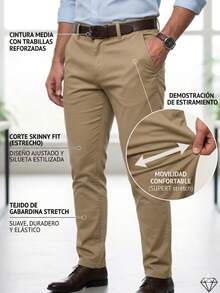 Pantalón Gabardina Skinny Strech Hombre - Duradero y Elegante. Un clásico reinventado con elasticidad para el día a día. ¡Comodidad sin sacrificar el estilo! - kaki - Ver 3