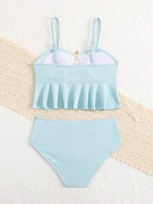 SHEIN Bộ bikini cho bé gái tuổi teen, 2 mảnh vải dệt kim dây mảnh, đồ bơi thời trang, thanh lịch, phù hợp cho bé gái tuổi teen thích hợp đi bơi, kỳ nghỉ hè, bãi biển, hồ bơi. Đồ bơi màu xanh da trời cho bé gái, bikini hình sao biển, đồ bơi màu xanh dương cho bé gái tuổi teen, bộ hai mảnh màu xanh nhạt, đồ bơi cho thiếu niên, đồ bơi màu xanh dương cho bé gái tuổi teen, đồ bơi hai mảnh màu xanh da trời cho bé gái, bộ hai mảnh mùa hè. - Màu xanh lam - Xem 2