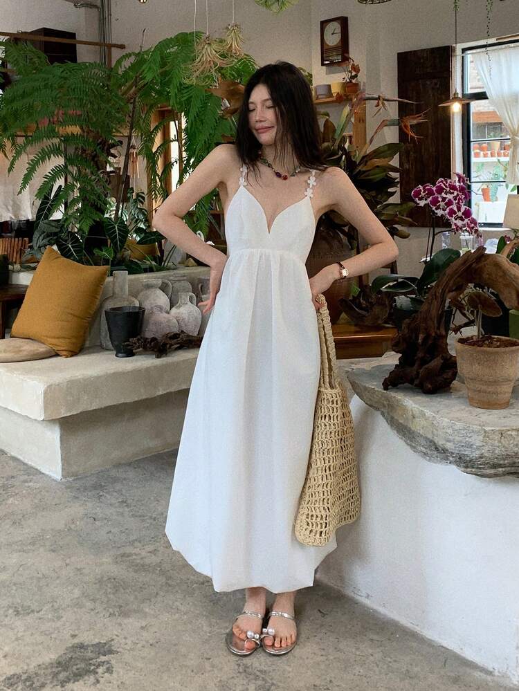 Women's Vacation Korean Style Solid Color Tie-Up Elegant Casual Dress