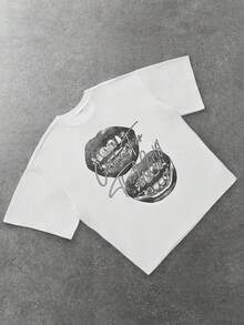 EASEVO Men's Casual Lip Print Round Neck Short Sleeve T-Shirt, Summer - White - View 2