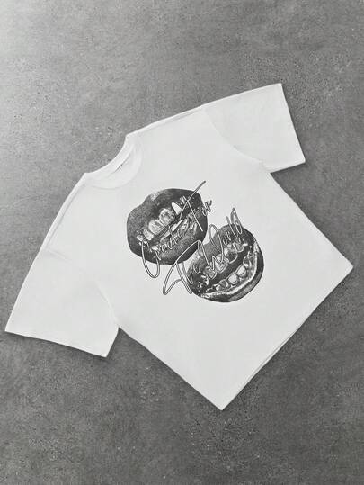 EASEVO Camiseta de manga corta de cuello redondo con estampado de labios casual para hombre, verano