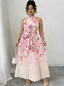 Velvienne Elegant Summer Vacation Dress For Plus-Size Ladies - Pink - View 6