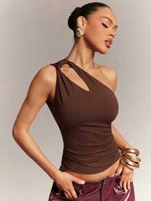 Hauture Women's Solid Color Pleated Casual Versatile Daily Wear Blouse - Brown - View 1