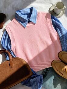 Comfortcana Women's Casual Versatile Crew Neck Knit Top, Suitable For Daily Wear - Pink - View 3