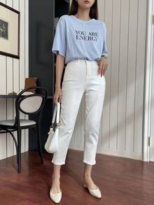 Dazy Tall Quần jeans nữ dáng ôm dài đến mắt cá chân, quần denim co giãn thanh lịch thường ngày. - trắng - Xem 3