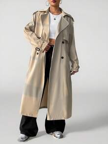 SHEIN Tall Double Breasted Belted Trench Coat In Fall/Winter - Apricot - View 7