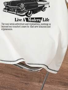 Manfinity Joysei 标准尺码男士经典复古汽车图案撞色圆领T恤，休闲百搭，夏季必备 - 白色 - 查看 4