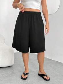 Enliva Short décontracté de base pour femmes grandes tailles, short d'été ample et extensible pour la maison, taille XL, pour les formes rondes et en pomme - Noir - Voir 5