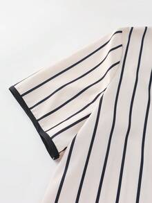 Franclia Áo sơ mi nữ tay ngắn dáng rộng, họa tiết kẻ sọc (họa tiết không đều) dành cho kỳ nghỉ. - Màu be - Xem 6