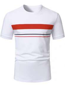 Manfinity Homme Men's Casual Patchwork Color Round Neck Short Sleeve T-Shirt, Versatile For Daily Wear - Multicolor - View 5