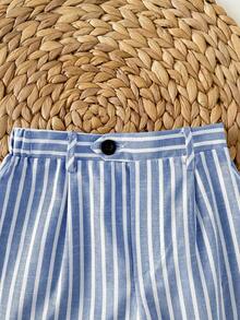 SHEIN Baby Boy Cute Summer Casual Striped Relaxed Pants,Suitable For Birthday Party,Rave,Evening Party,Performance,Wedding,Baby's 1st Month,Christening - Blue - View 7