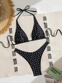 Swim Basics Conjunto de Bikini de 2 piezas con estampado de lunares para mujer, color negro y blanco, ropa informal para resort - Multicolor - Ver 5
