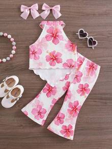 Emery Rose Kids Emery Rose Kids 女婴两件套，时尚甜心情人节爱心针织吊带上衣和喇叭裤 - 彩色 - 查看 4