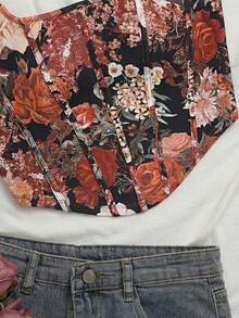 SHEIN VCAY Plus Size Women Floral Print Square Neck Camisole - Rust Brown - View 4