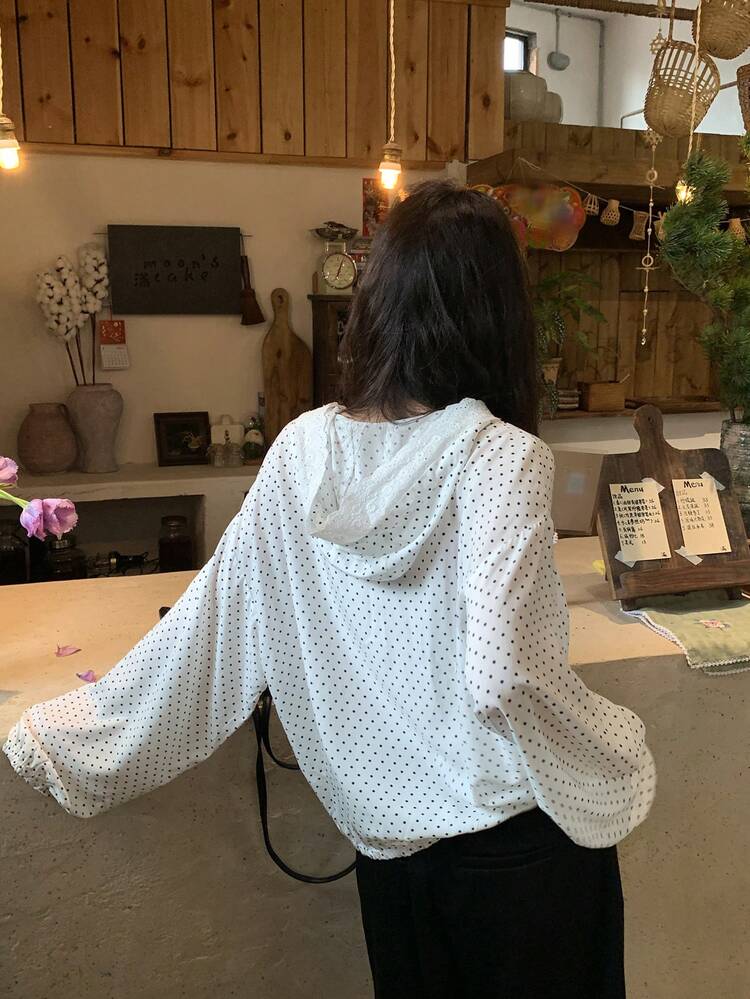 Women's Contrast Color Lace Patchwork Polka Dot Long Sleeve Lightweight Jacket